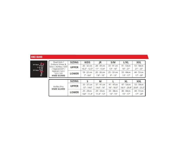 Leatt-Knee Guard_Sizing Chart kuva