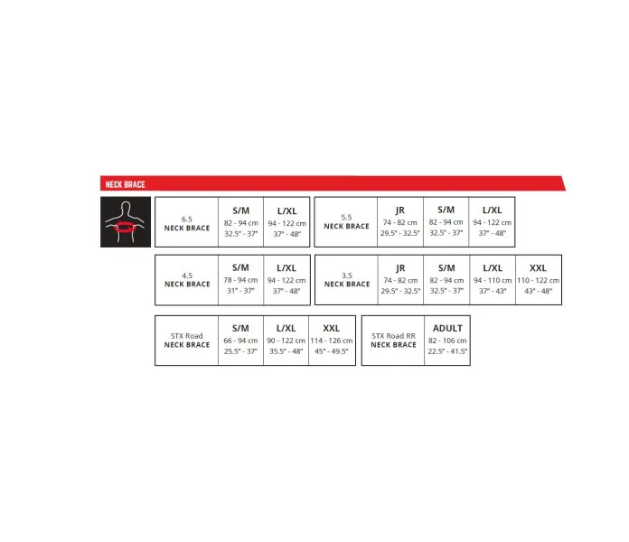 Leatt-NeckBrace_Sizing Chart kuva