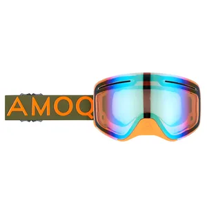AMOQ Vision Vent+ Magnetic Skoterglasögon Military Green/Orange - Gold Mirror image