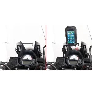 Fäste för övre kåpa som monteras bakom motorcykelns vindruta, diameter 12 mm. Fästet ger det stöd som behövs för att montera en hållare för navigator eller GPS-smartphone i bästa läge, dvs. ovanför instrumentpanelen, så att man slipper titta ner på enhete kuva