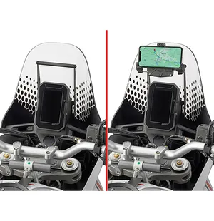 Fäste för övre kåpa som monteras bakom motorcykelns vindruta, diameter 12 mm. Fästet ger det stöd som behövs för att montera en hållare för navigator eller GPS-smartphone i bästa läge, dvs. ovanför instrumentpanelen, så att man slipper titta ner på enhete kuva