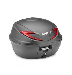"39 l MONOLOCK®-topplåda i svart med röda reflexer, inklusive universalfästplatta.Denna MONOLOCK-topplåda är specialdesignad för förare av skotrar och motorcyklar med liten cylindervolym. Den har en volym på 39 liter och levereras som standard med en fäst kuva