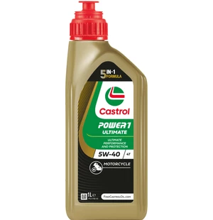 <div>Castrol POWER1 ULTIMATE är en 4-takts motorolja med fullsyntetisk teknik. 5-i-1-formulan ger enastående prestanda och skydd. Lämplig för alla märken av 4-takts motorcyklar, både med förgasare eller bränsleinsprutning där JASO MA eller MA2 rekommender kuva