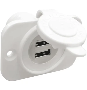 Double USB socket white rear nut + panel image