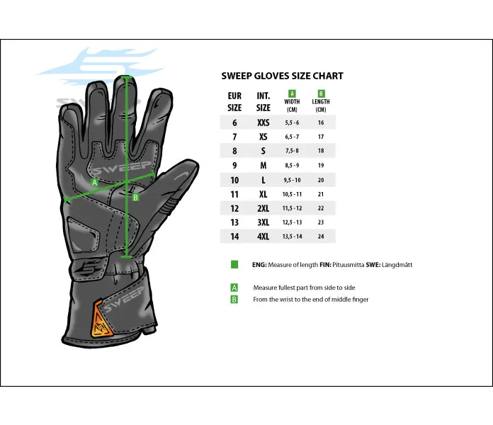 Sweepsizechartgloves kuva